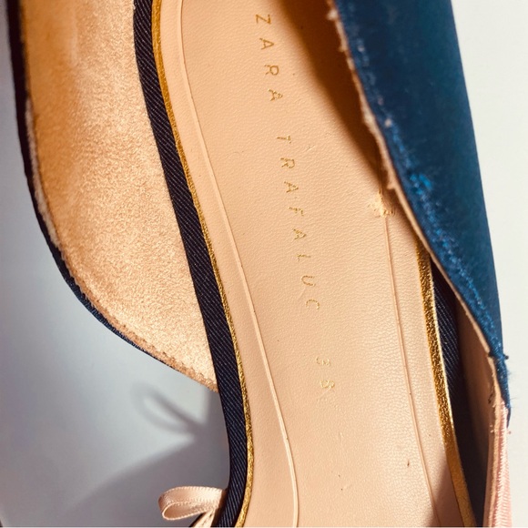 Zara Satin Fabric Black/ Peach/Navy Color Block  loafers EU 38 Size 71/2M - Picture 12 of 14